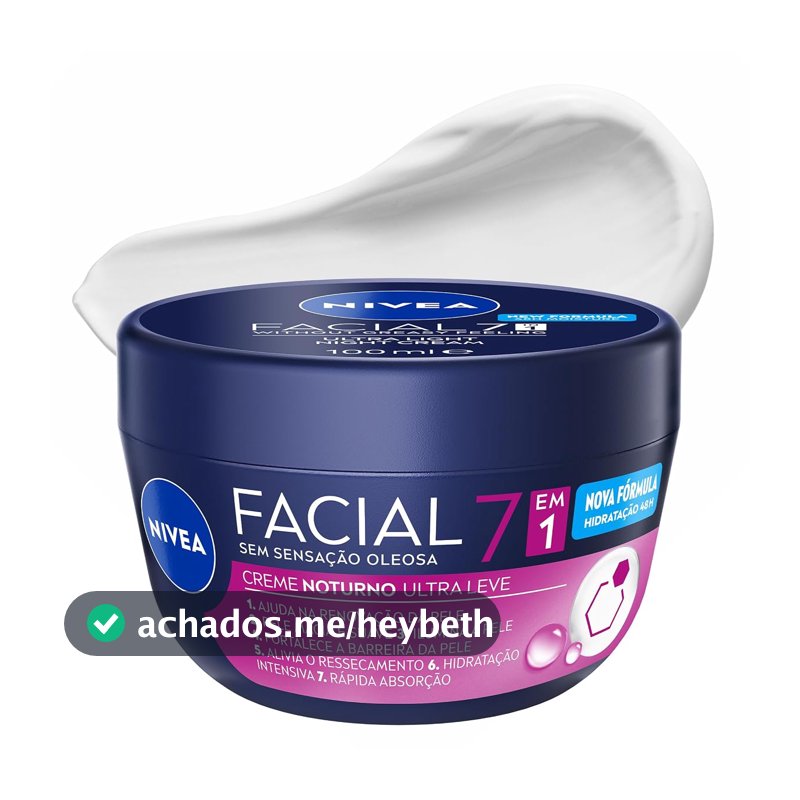 NIVEA Creme Facial Noturno Ultraleve 7 em 1 100g, Renovação da Pele, Hidratação 48h, Pró-Vitamina B5, Cuidado Facial Noturno
