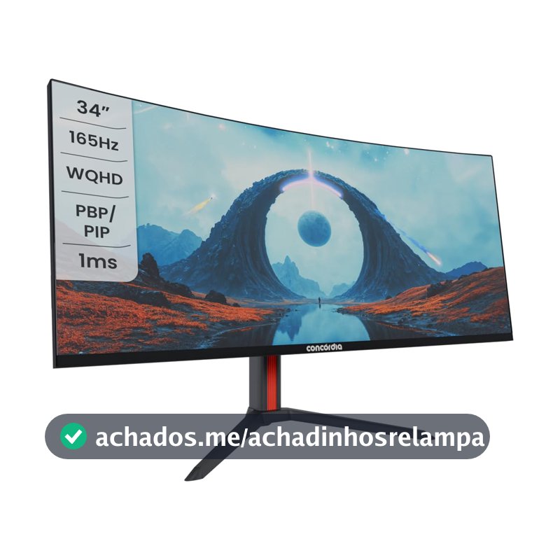 Monitor Gamer Curvo Ultrawide Concórdia 34" WQHD 165Hz 1ms, sRGB 100%, 2 HDMI, 2 DisplayPort, PIP/PBP UZ340