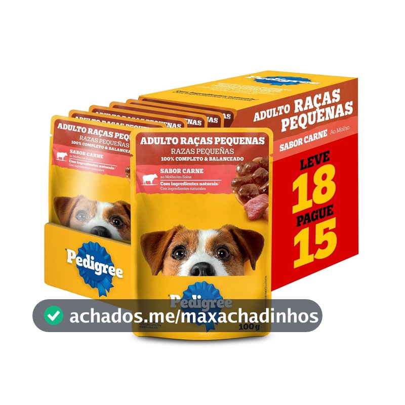 Pack Ração Úmida Pedigree Sachê Carne ao Molho para Cães Adultos de Raças Pequenas - Leve 18 Pague 15
