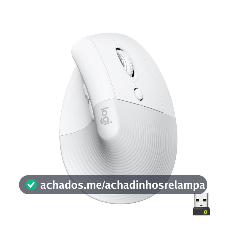 Mouse Sem Fio Logitech Lift Vertical com Design Ergonômico para Redução de Tensão Muscular, Cliques Silenciosos, Conexão Bluetooth ou USB Logi Bolt, Compatível com Windows/macOS/iPadOS - Branco