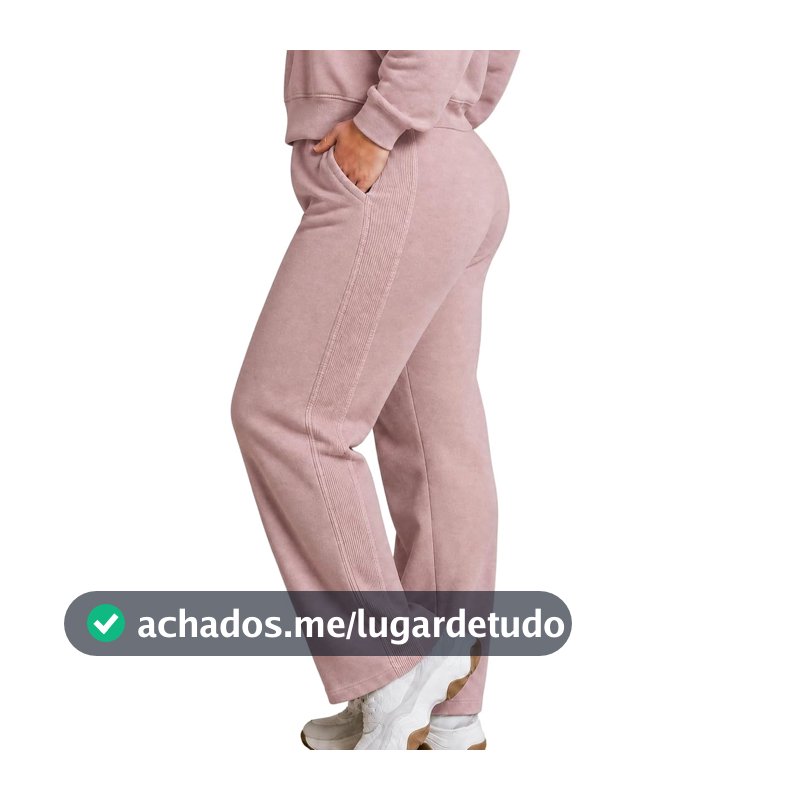 Calça de Moletom Feminina Flanelada Quentinha Style Box com Bolsos em Blend de Algodão Varsity
