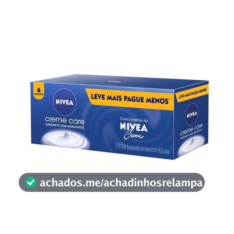 Sabonete em Barra NIVEA Creme Care, 90g, Pack com 6 Unidades