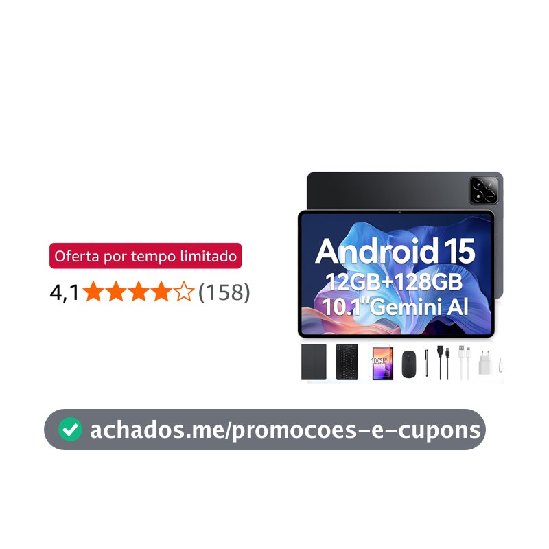 Tablet Xixaomiro Pad 10.1" Android 15, 128GB ROM + 12GB RAM, Tela 120Hz, Octa-Core, Câmera 13MP + 5MP, Bateria 8000mAh, Kit com Teclado, Mouse e Caneta Stylus para Trabalho e Estudos (Cinza claro)