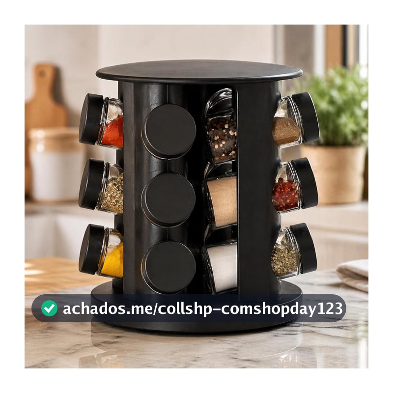 Porta Temperos Giratório 12 Potes de Vidro 85ml Organizador Cozinha Moderno