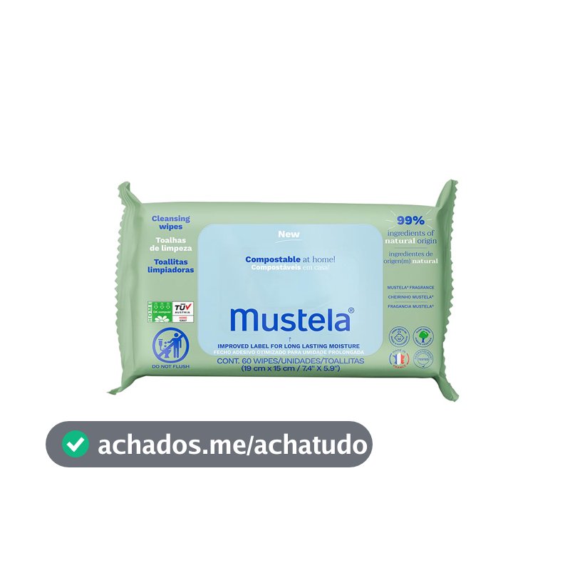 Mustela Toalhas Compostáveis Com Perfume 60 Unidades - Lenços Umedecidos Perfumados E Suaves Para Higiene Do Rosto Ao Bumbum – Com 99% De Ingredientes Naturais – Bebê E Criança