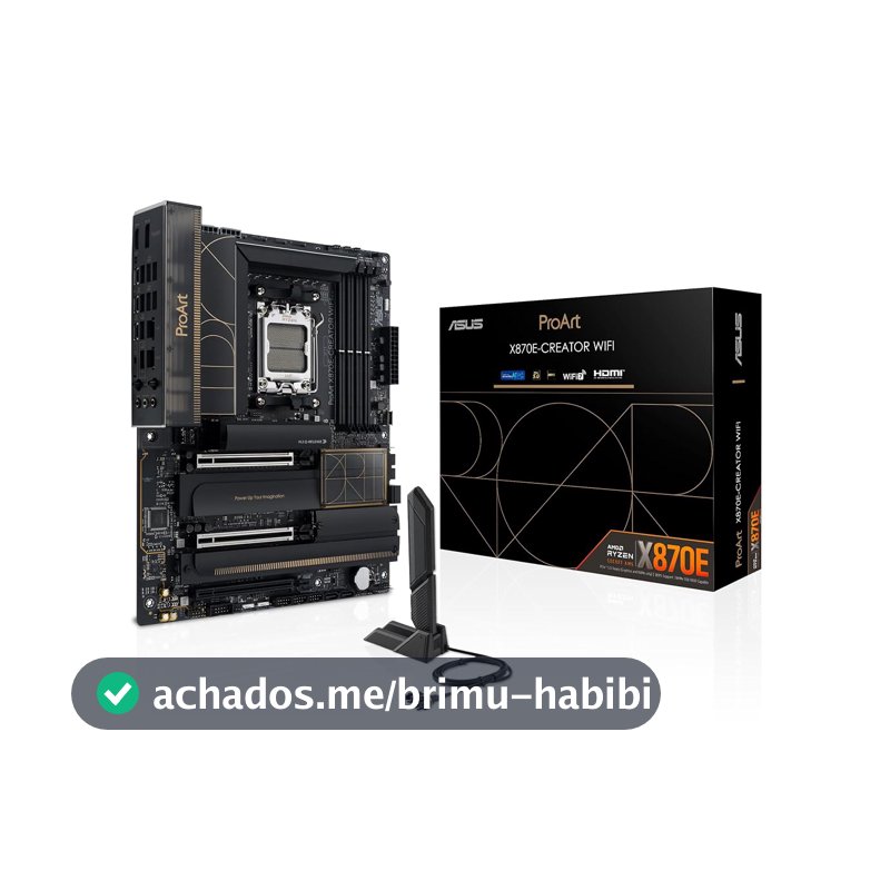 ASUS ProArt X870E-CREATOR WiFi, placa-mãe AMD X870E ATX, slots PCIe 5.0 x16 com suporte total para GPUs de próxima geração, 16+2+2 estágios de energia, DDR5, dual USB4, 10 Gb e LAN de 2,5 Gb, WiFi 7,
