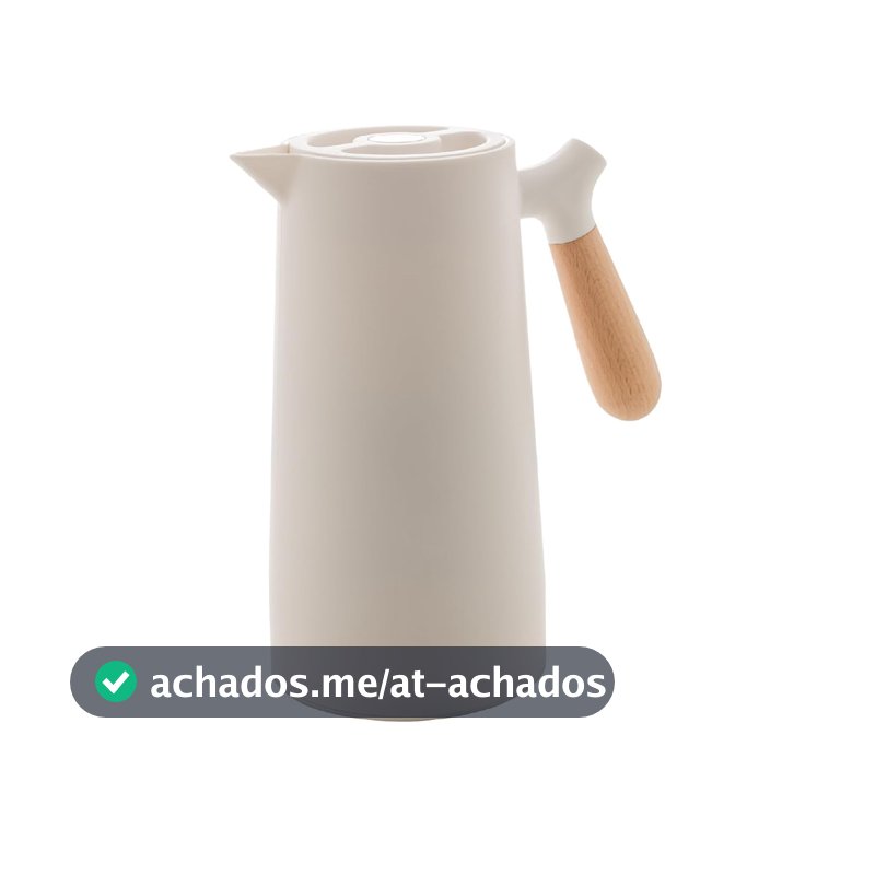 WOLFF - Garrafa Térmica de Plástico com Cabo de Madeira Nórdica 1L Branca - Mesa Posta - Itens Para Casa - Utensílios de Cozinha - Perfeita Para Café e Chá