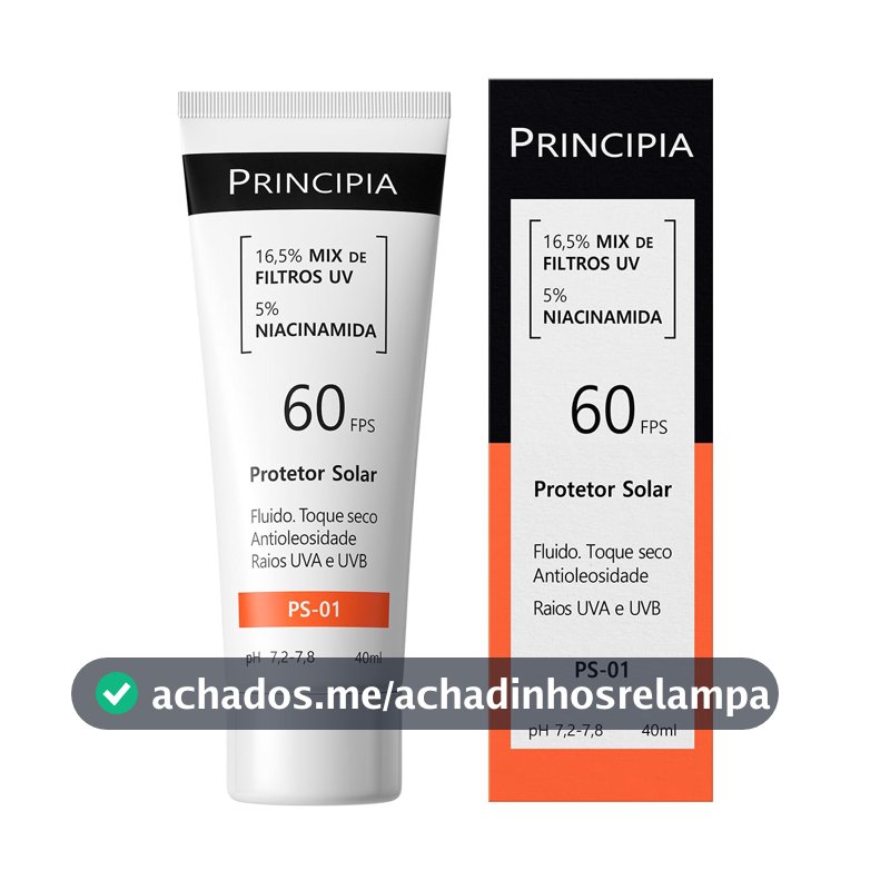 Principia Protetor Solar 16,5% Mix de Filtros UV + 5% Niacinamida FPS 60 Principia Skincare PS-01 com 40ml