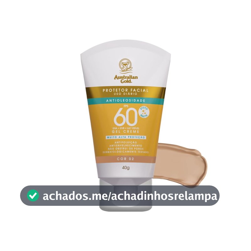 AUSTRALIAN GOLD PROTETOR SOLAR FACIAL COM COR GEL CREME COR 02 FPS 60 40G