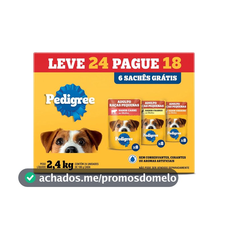Pack Ração Úmida Pedigree Sachê Carne/Frango/Cordeiro para Cães Adultos de Raças Pequenas - Leve 24 Pague 18