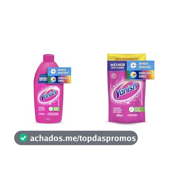 Kit Vanish Multiuso Tira Manchas Líquido para Roupas Coloridas 500ml + Refil 500ml