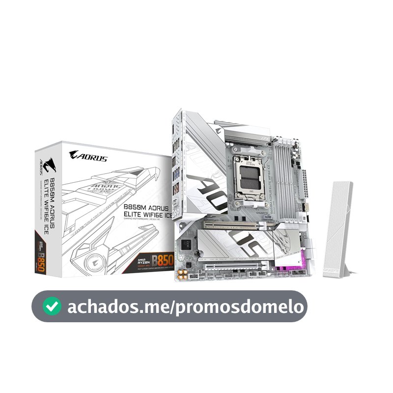 Gigabyte B850M AORUS ELITE ICE WIFI6E Placa-Mãe Micro-ATX, Socket AM5, DDR5, para AMD Ryzen Série 7000/8000/9000