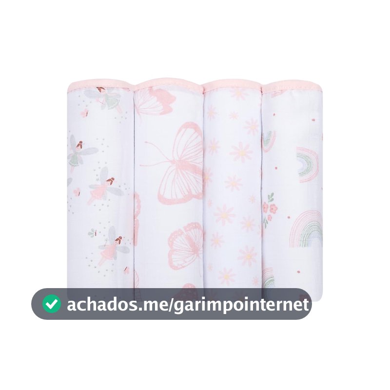 Fralda Bebê Papi Soft Estampada 70x70 cm – Contém 4 Unidades, Arco de Flores, Rosa