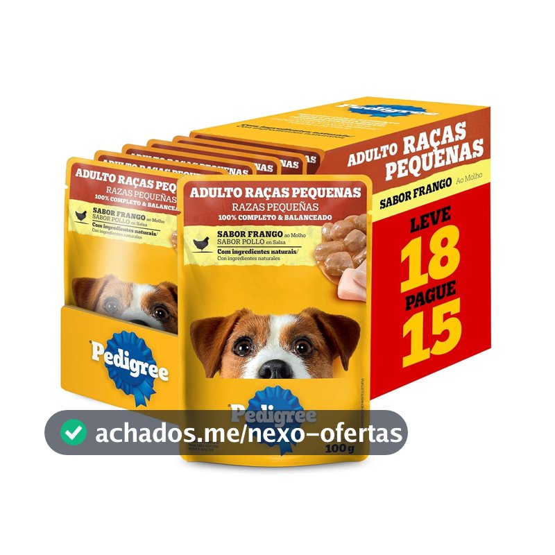 Pack Ração Úmida Pedigree Sachê Frango ao Molho para Cães Adultos de Raças Pequenas - Leve 18 Pague 15