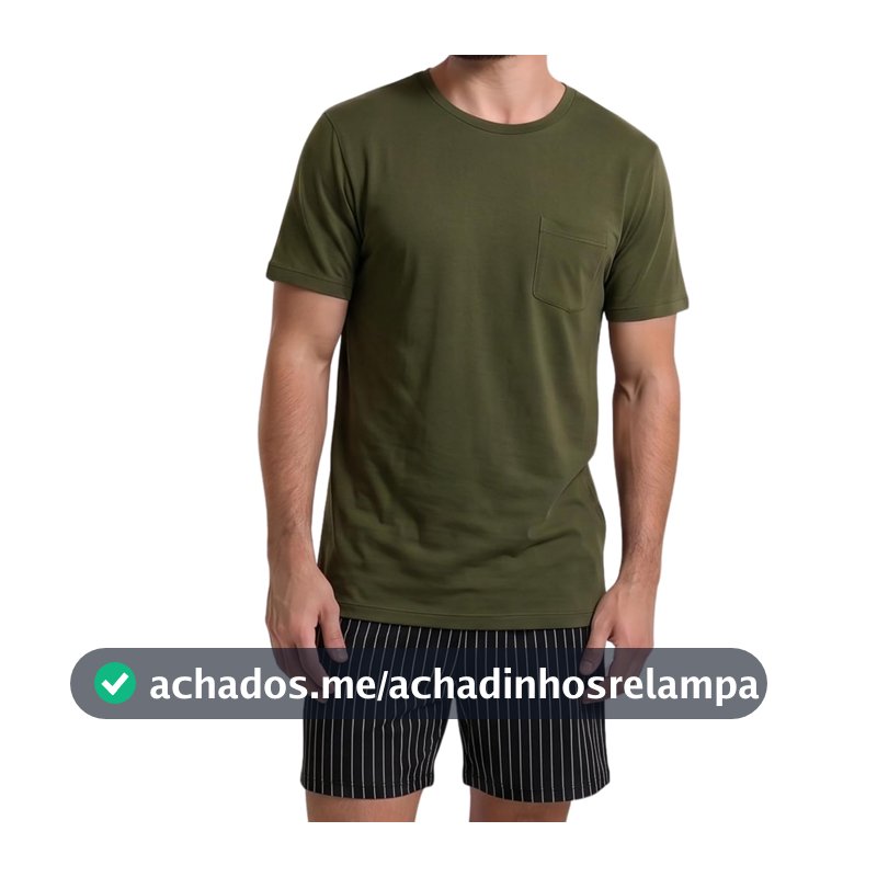 Pijama Masculino Adulto Camiseta e Short Verão Duomo Toque Macio Confortável