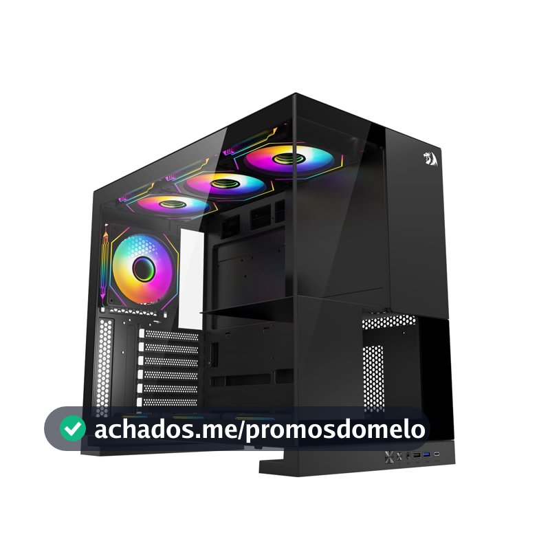 Gabinete Gamer Redragon Eternal Mid Tower Aquário Vidro Temperado Sem Fans Preto CA-612B