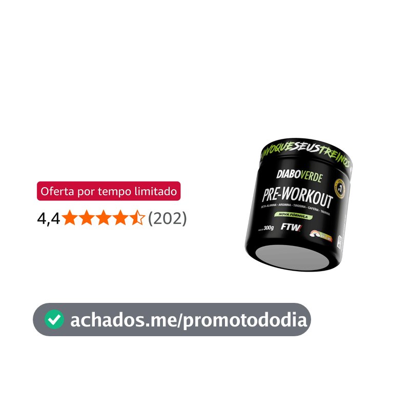 Pré Treino Pre Workout DIABO VERDE Pote 300g Sabor Arco Iris FTW - Suplemento Com Cafeína, Aminoácidos Beta‑Alanina e Arginina para Treinos e Atividades Físicas