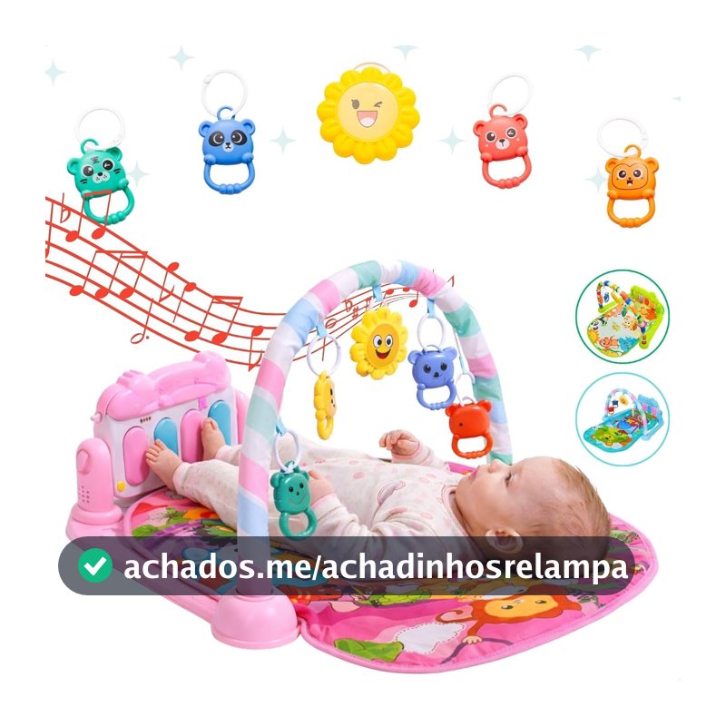 Tapete de Atividades Musical com Piano para Bebê, Rosa
