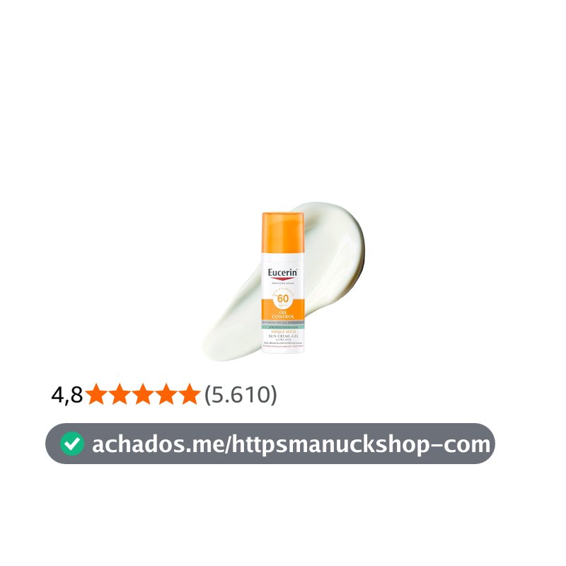 EUCERIN Protetor Solar Facial Oil Control FPS 60 50ml, Antioleosidade, Rosto, Proteção UVA, UVB e Luz Visível