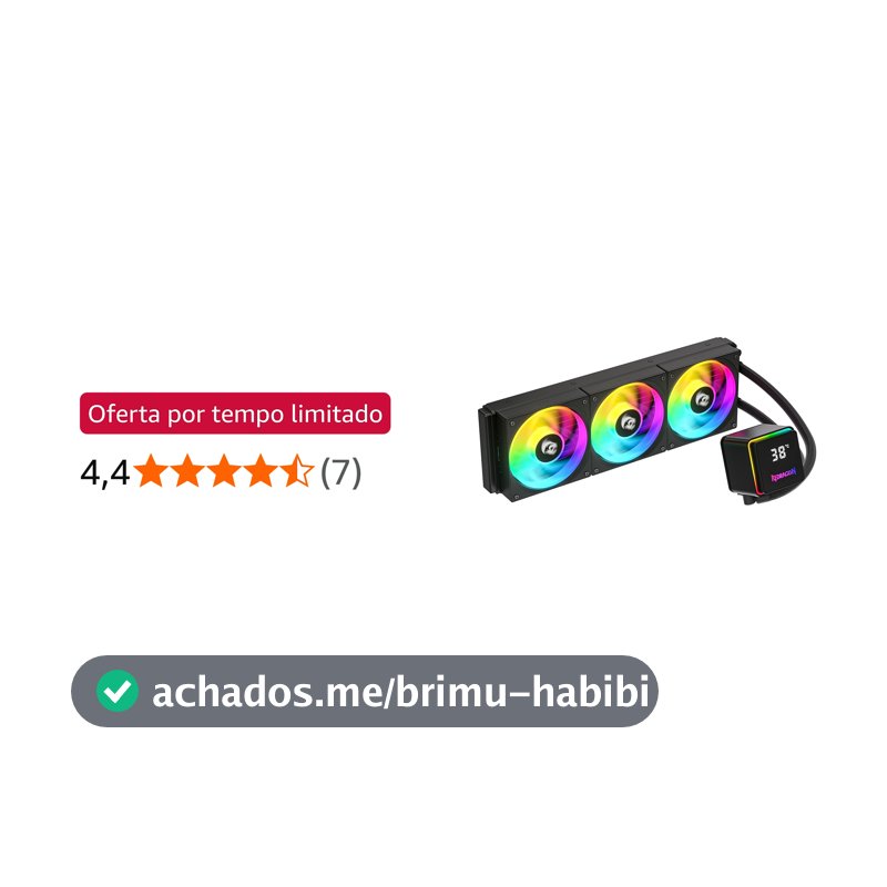 Water Cooler Redragon CCW-3017 Preto 360mm ARGB 2550 RPM com Display de Monitoramento Magnético USB Tipo-C Intel LGA 1851 AMD AM5