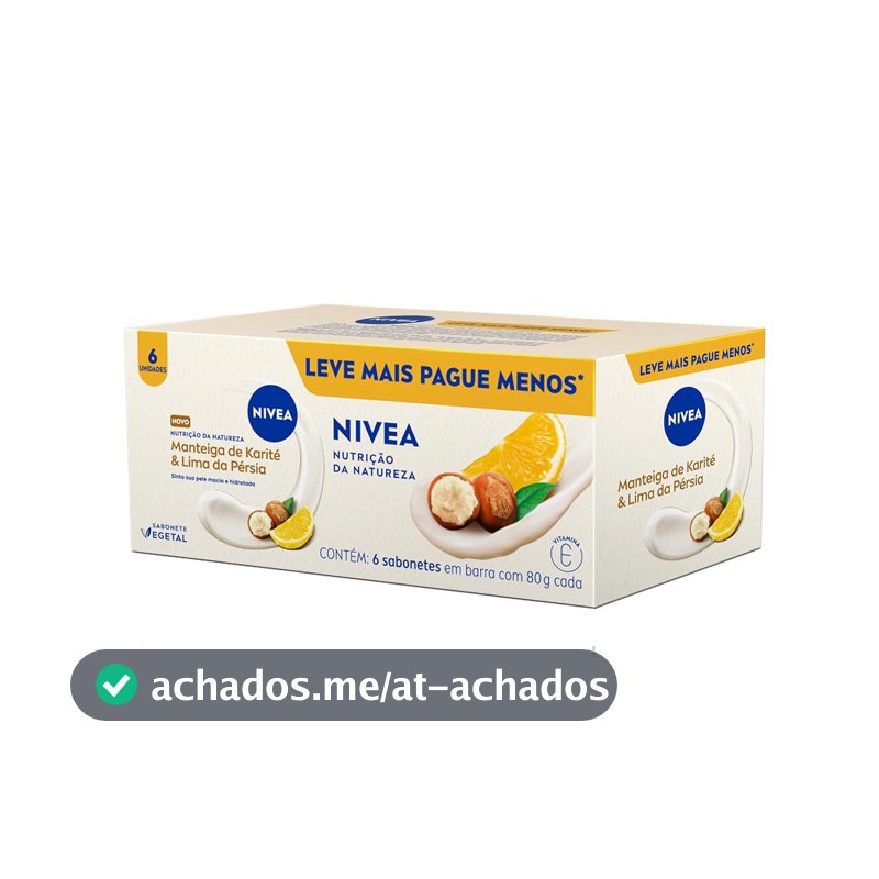 NIVEA Sabonete Vegetal Nutrição Da Natureza Manteiga De Karité & Lima Da Pérsia 80g (6 un.), Limpeza Delicada, Banho, Pele Macia e Hidratada, Fórmula Natural