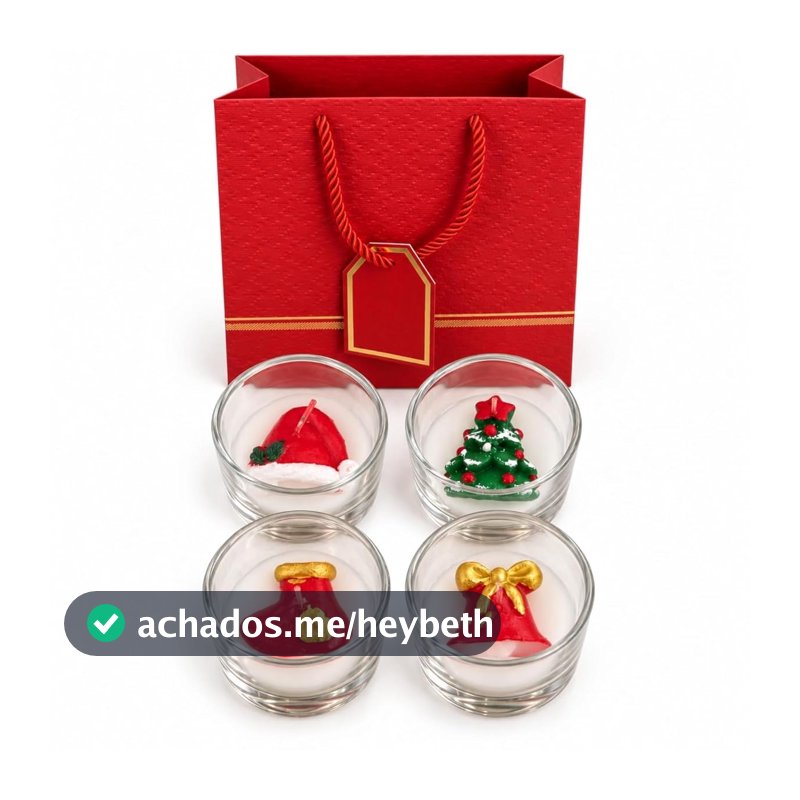 Kit Presente Natal DUADELI 5 itens 4 Velas Decorativas e Sacola de Presente