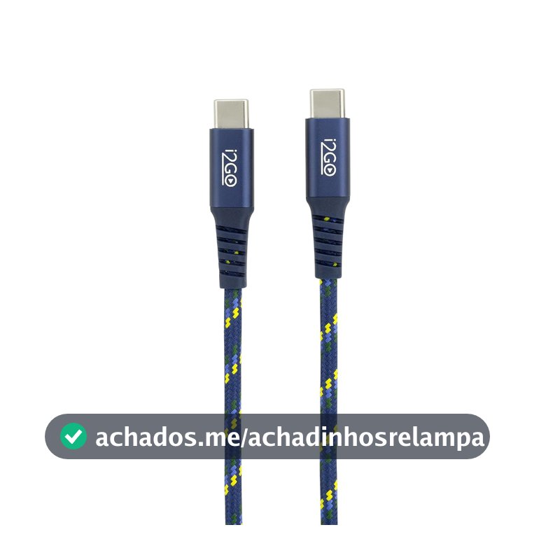Cabo USB-C para USB-C i2GO CBF 2 Metros 60W Nylon Trançado Certificação USB-IF