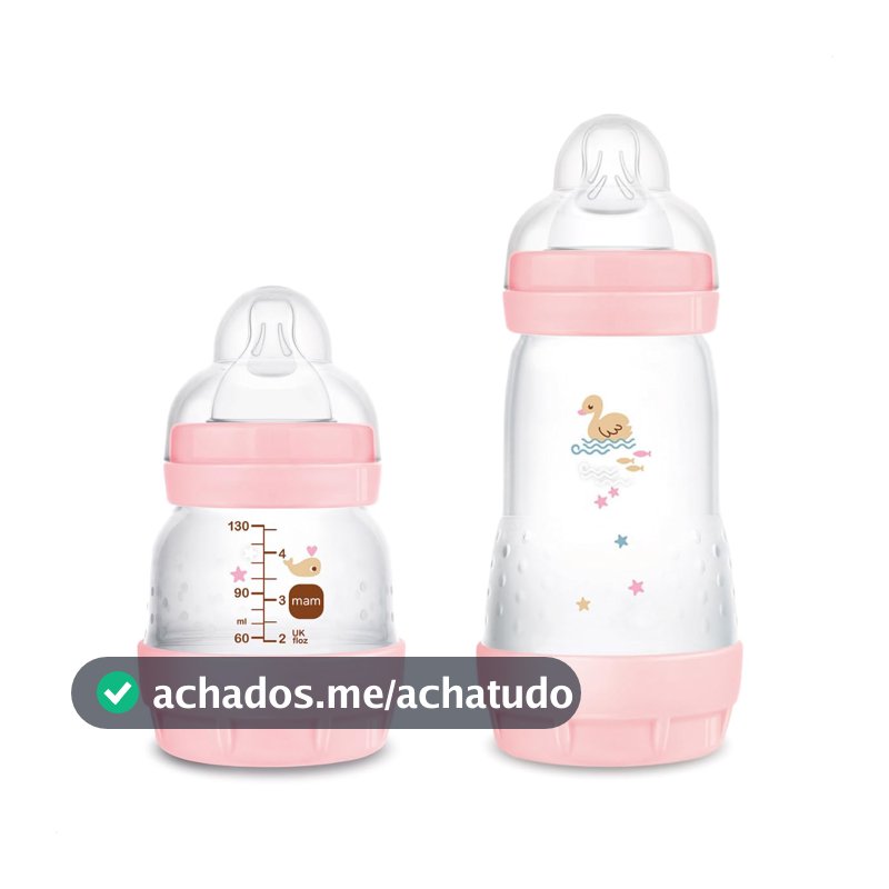MAM Baby Kit 2 Mamadeiras Easy Start Starter Set Anticólica e Menos Bolhas de Ar, para Crianças 0+ Meses Autoesterilizável e com Bico de Silicone Skinsoft, Rosa