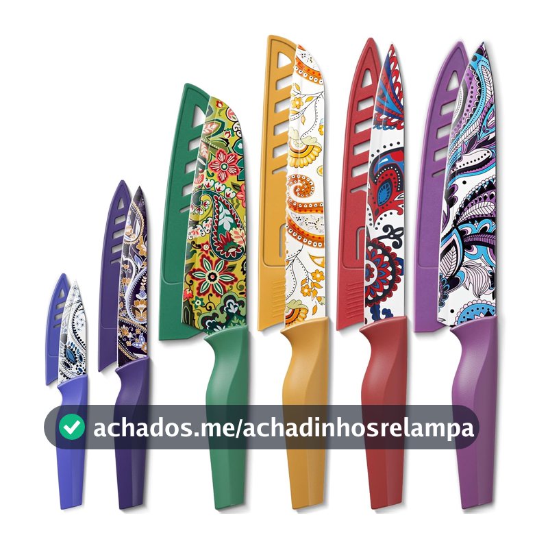 Astercook Conjunto de Faca Padrão Paisley com Capa, Facas Coloridas Seguras para Máquina de Lavar Louça com 6 Bainhas de Faca, Conjunto de Faca Arco-Íris de Aço Inoxidável Alemão