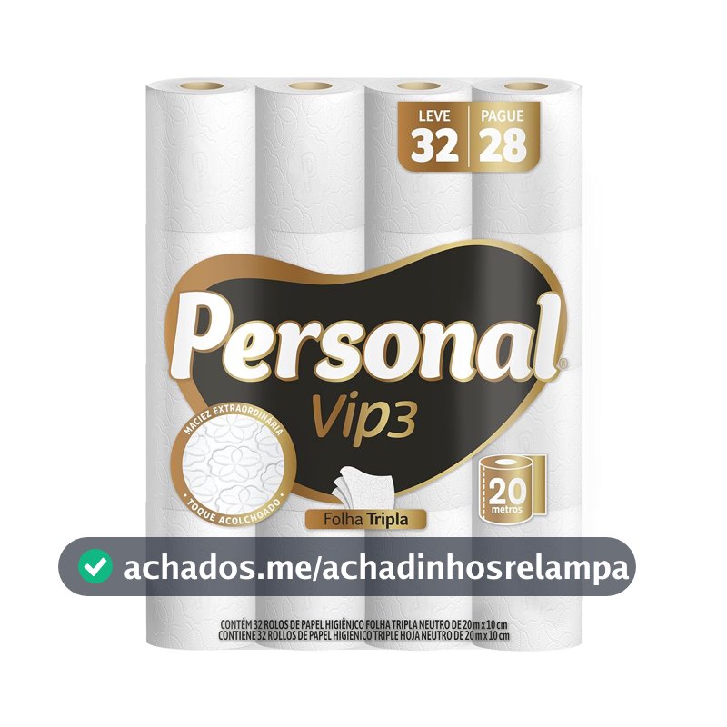 Personal Papel Higiênico Vip Folha Tripla, 32 Rolos De 20M