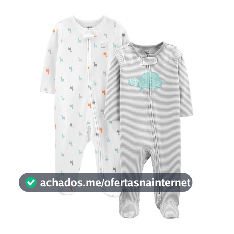 Macacão de dormir para bebês Pacote com 2 pares neutros de algodão com pés para dormir e brincar Simple Joys by Carter'sUnisex Bebê