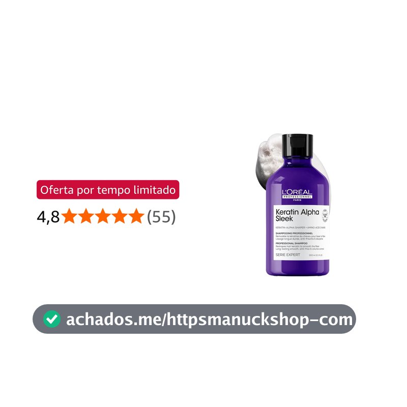 L'Oréal Professionnel Keratin Alpha Sleek Shampoo profissional sem sulfato l Fios alinhados, controle de frizz e volume l Maciez, hidratação e brilho l 300mL