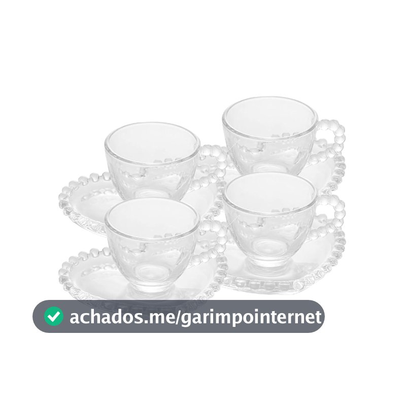 WOLFF - Conjunto 4 Xícaras de Café de Cristal com Pires Coração 85ml - Linha Pearl