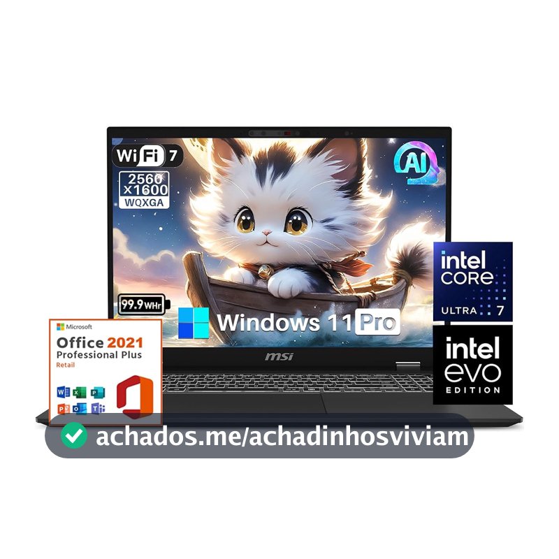 MSI Notebook Prestige 16 AI EVO, Intel Ultra 7-155H, Intel Arc Graphics, 40.6 cm QHD+ 400nits Dispaly, 64 GB LPDDR5 RAM, 2 TB SSD, Wi-Fi 7, AI Engine, Windows 11 Pro, MS Office Lifetime License