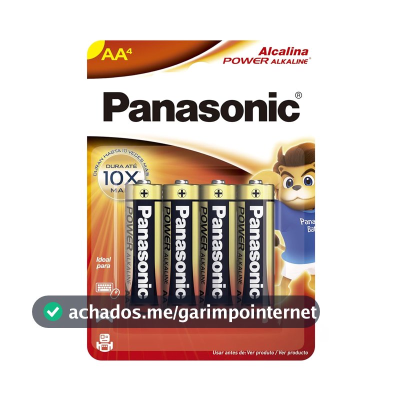 Pilha Alcalina Pequena AA com 4, Panasonic, LR6XAB/4B192, Pacote de 4, Cinza