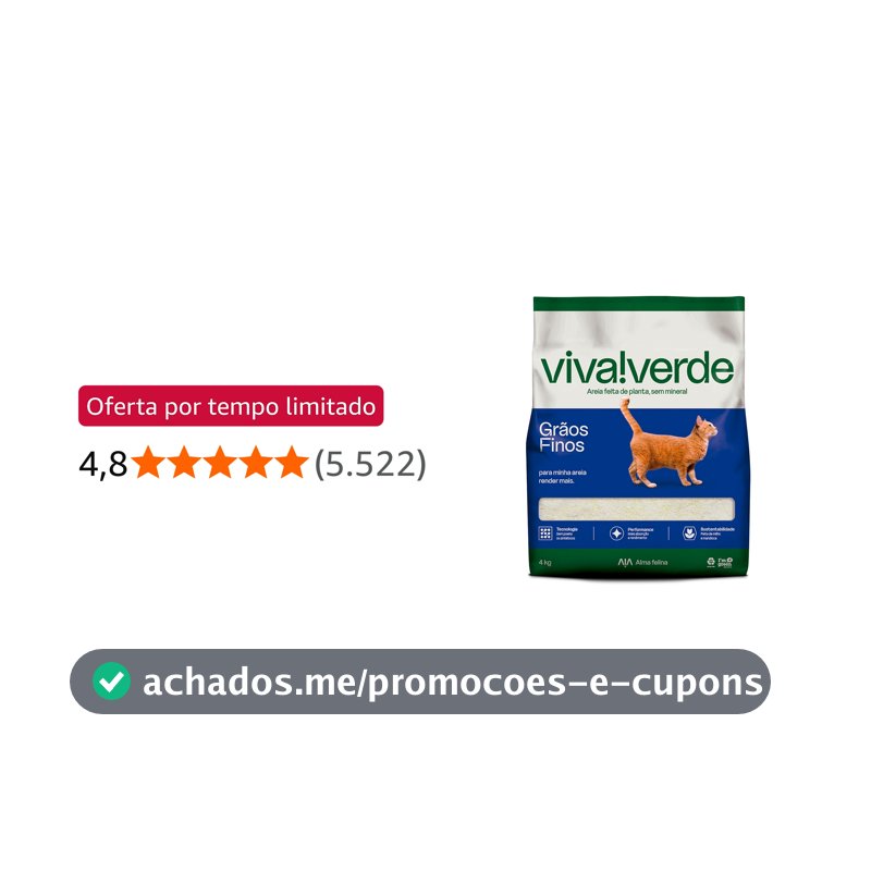 Viva Verde Areia Higiênica Biodegradável para Gatos Grãos Finos 4kg
