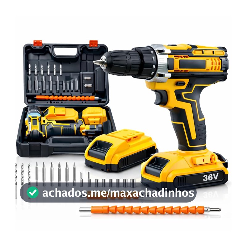 Furadeira e Parafusadeira Sem Fio 48V com 2 Baterias Recarregáveis, Maleta e Kit de Acessórios, Controle de Torque, Velocidade Variável e LED – Uso Doméstico e Profissional
