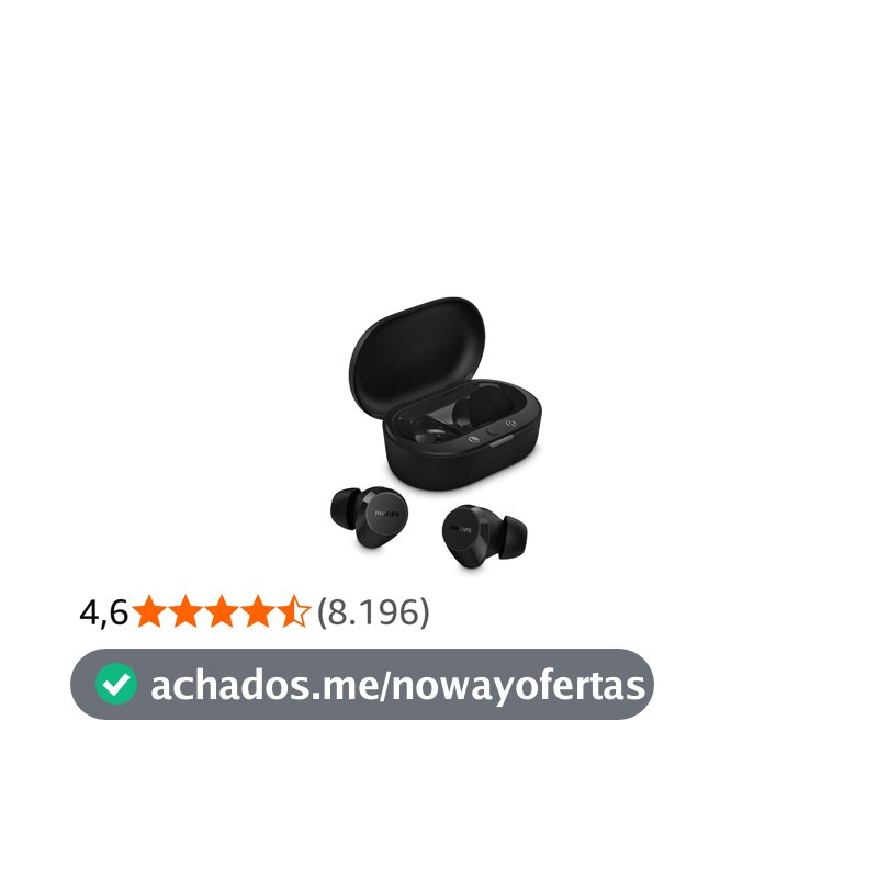 Fone de ouvido sem fio TWS Philips TAT1209BK/00 na cor preto, com bluetooth, microfone, tecnologia IPX4 e 18 horas de reprodução.