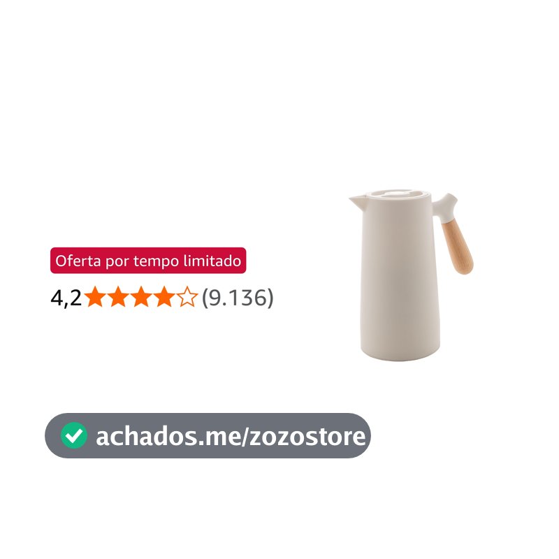 WOLFF - Garrafa Térmica de Plástico com Cabo de Madeira Nórdica 1L Branca - Mesa Posta - Itens Para Casa - Utensílios de Cozinha - Perfeita Para Café e Chá
