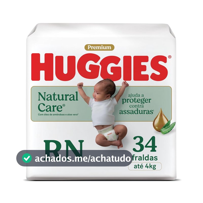 Huggies Fralda Descartável Premium Natural Care Hipoalergênica RN - 34UN