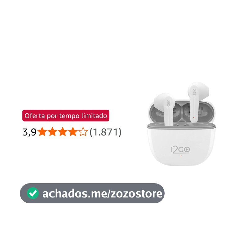 I2GO, Fone De Ouvido, TWS, Bluetooth, 20 Horas totais de Bateria, ENC, Air Sound Go 2.0, Branco, i2GO PRO