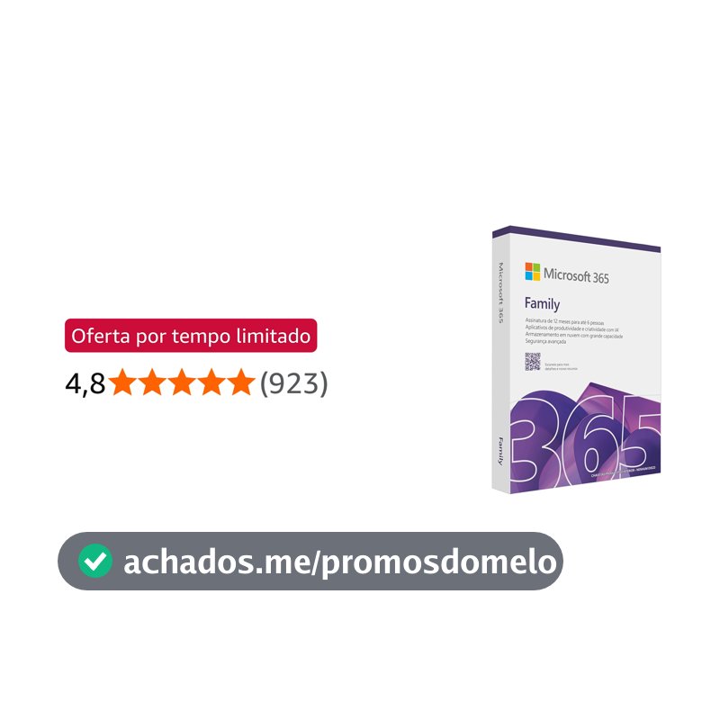 Microsoft 365 Family com Copilot + até 6TB de Armazenamento OneDrive (1TB por pessoa), 6 usuários - Word, Excel, PowerPoint, Outlook - PC/Mac/Iphone/Android/tablet/ - (12 Meses)