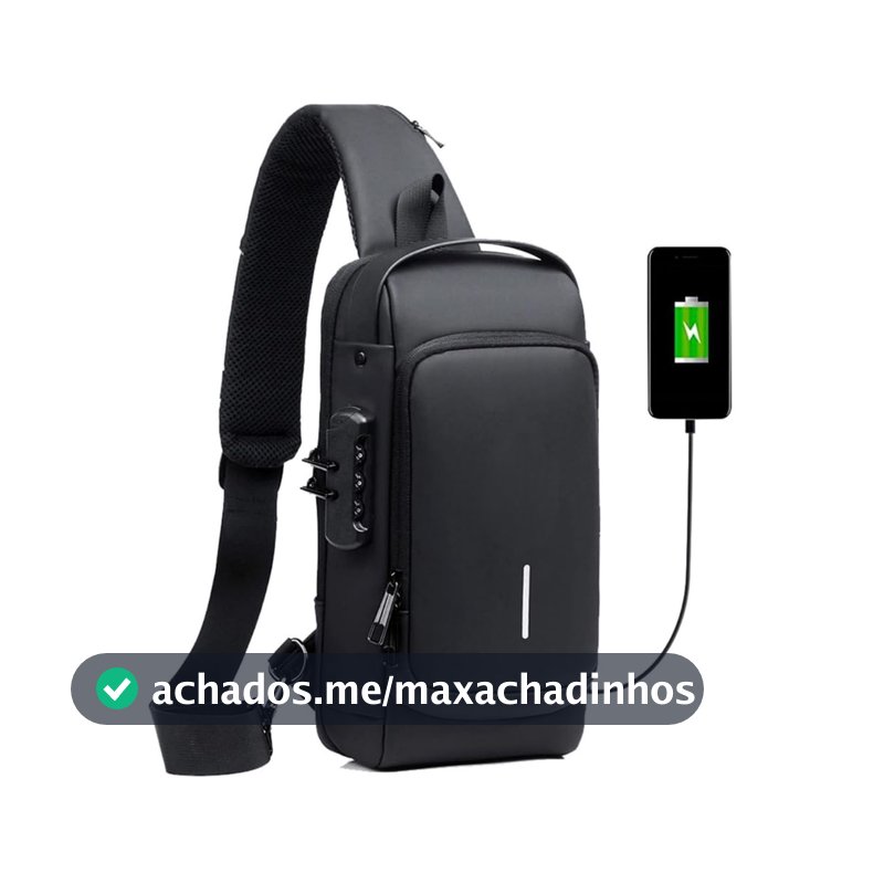 Mochila Transversal Masculina Mochila Feminina Unissex com cadeado à prova d água anti-roubo bolsa com porta de carregamento USB bolsa de ombro Impermeável Premium