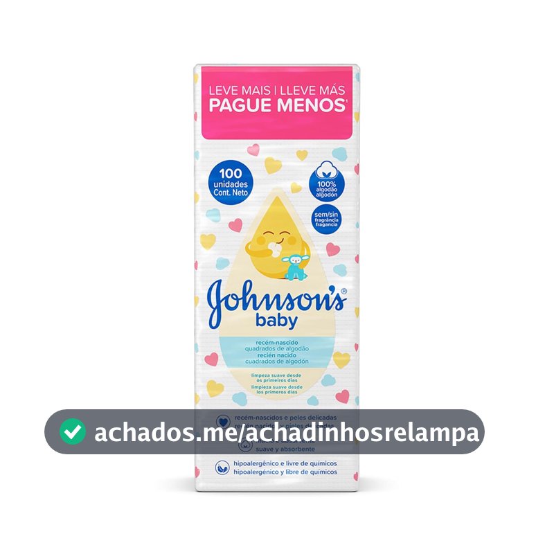 Quadrados de Algodão Johnson's Baby, Recém-Nascido, 100 Unidades