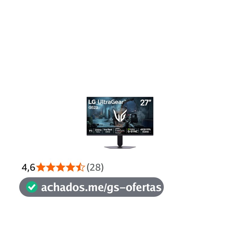 LG UltraGear Monitor Gamer 27" IPS 200Hz, 1ms (GtG), Full HD (1920x1080), HDR10, NVIDIA G-SYNC AMD, FreeSync Premium, sRGB 99%, Preto - 27G523B