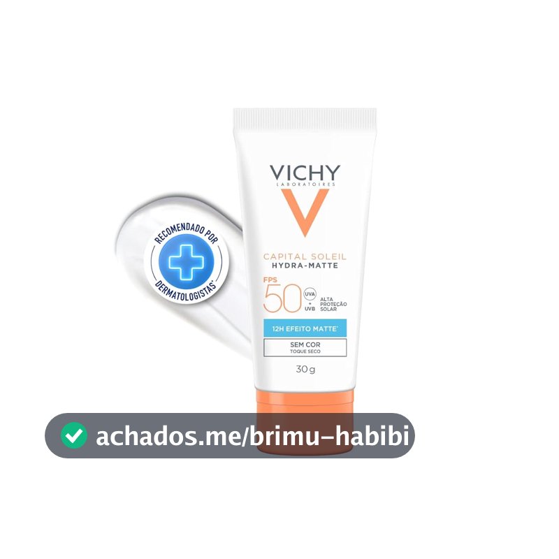Vichy Capital Soleil HydraMatte Protetor Solar Facial com Efeito Matte por 12h, Alta Proteção FPS 50, Toque Seco e Controle de Brilho, Sem Cor, 30g