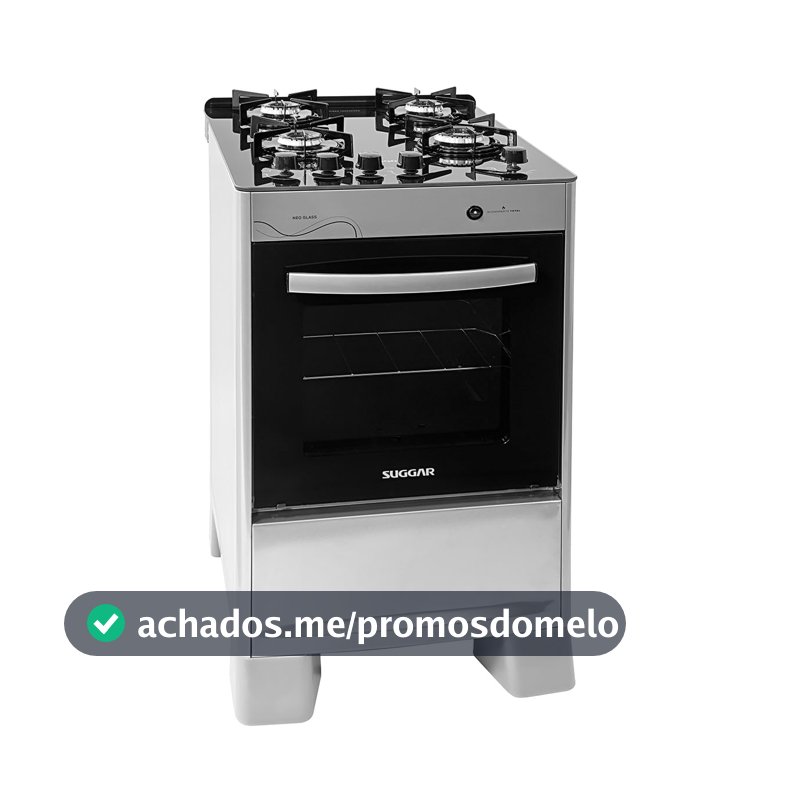 SUGGAR FOGÃO NEO GLASS PRATA MESA DE VIDRO 4 BOCAS TREMPE 6 APOIOS ACENDIMENTO AUTOMÁTICO FGVNG410PRIX