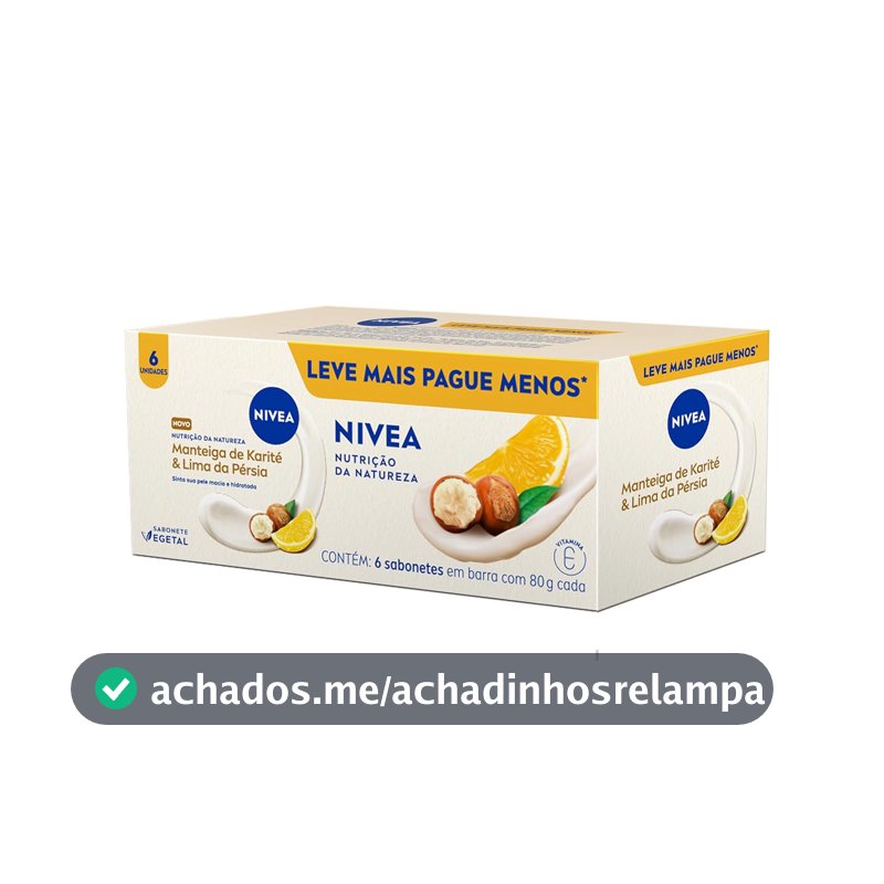 NIVEA Sabonete Vegetal Nutrição Da Natureza Manteiga De Karité & Lima Da Pérsia 80g (6 un.), Limpeza Delicada, Banho, Pele Macia e Hidratada, Fórmula Natural
