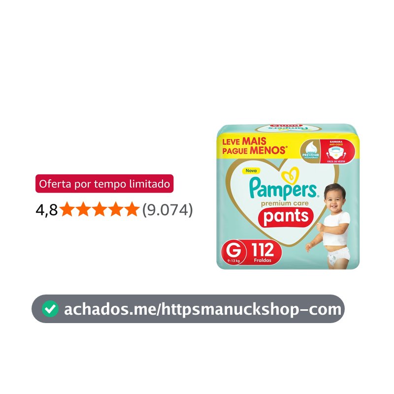 Fralda Pampers Premium Care Pants Tamanho G, Fácil de Vestir, 112 Unidades