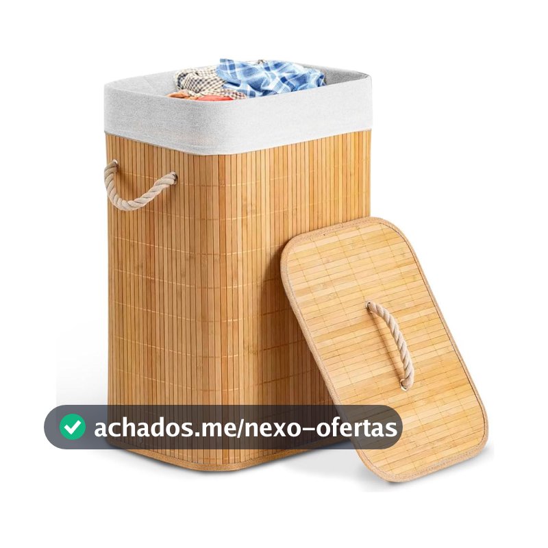 Cesto de Bambu 60L Com Tampa Alça E Forro Removível Elegância e Praticidade
